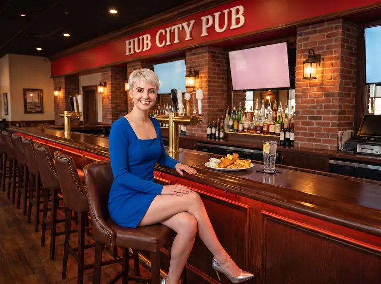 Dinner at the bar of the Hub City Pub